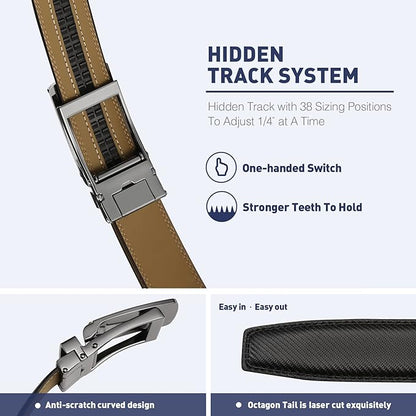 Men's Belt, Leather Ratchet Belt For Men's Dress 3.0cm,1 1/8" Size Adjusted Automatic Buckle