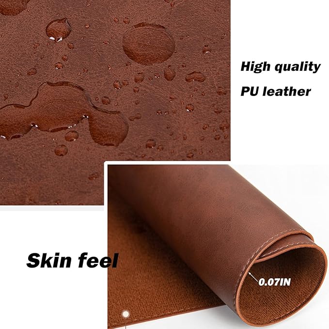 13.7X27.5” Faux Leather Desk Mat Large Gaming Mouse Pad Office Writing Pad Non-Slip Waterproof Surface (LightGray)