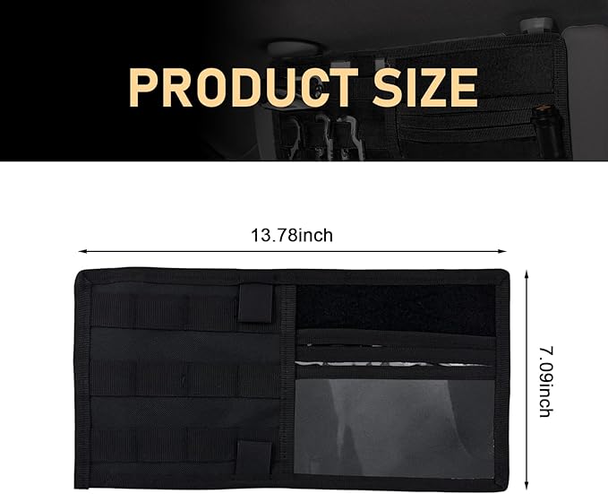 Visor Panel Organizer, Vehicle Visor Storage Holder Pouch with Velcro Strap for Pen Card Sunglass, Sunshade Accessories for Car SUV MPV (Black)