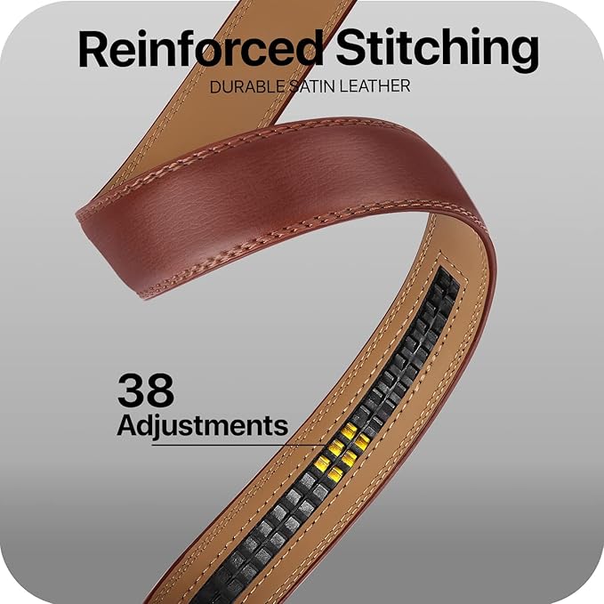 Marino Avenue Ratchet Belt for Men. Adjustable Leather Dress Belt with 38 Easy to Click Into Place Ratchet Closures.