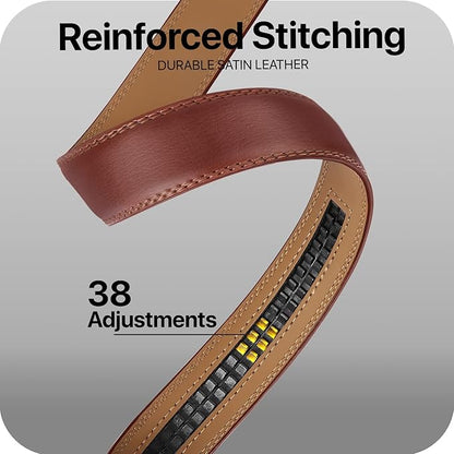 Marino Avenue Ratchet Belt for Men. Adjustable Leather Dress Belt with 38 Easy to Click Into Place Ratchet Closures.