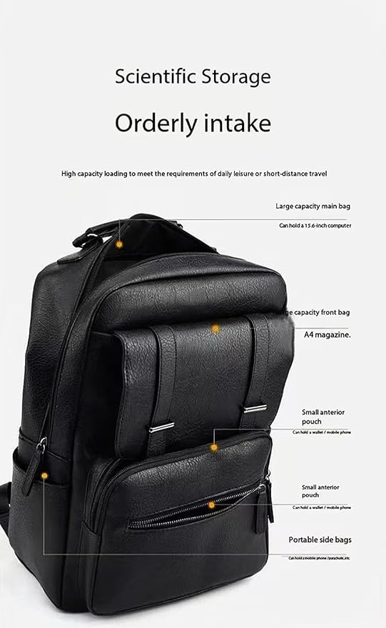 Business Men and Women PU Leather Backpack 15.6inch Laptop Waterproof Backpack Travel Commuter Lightweight schoolbag (Black backpack4,Large)