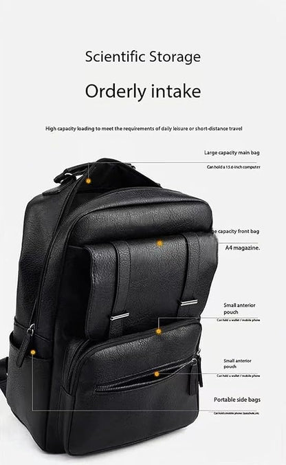 Business Men and Women PU Leather Backpack 15.6inch Laptop Waterproof Backpack Travel Commuter Lightweight schoolbag (Black backpack4,Large)