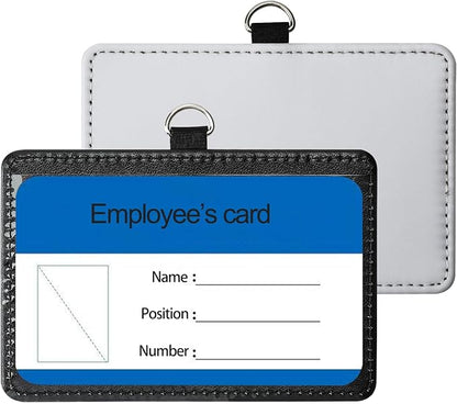 12 Pack Sublimation Blank PU Leather ID Badge Holder Bulk Heat Transfer Print ID Card Badges Name Tag Holders for DIY Office Employees Horizontal