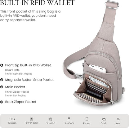 befen Genuine Leather Small Crossbody Sling Bags for Women Anti-Theft Fanny Packs Chest Bags Purse with Built in RFID Wallet