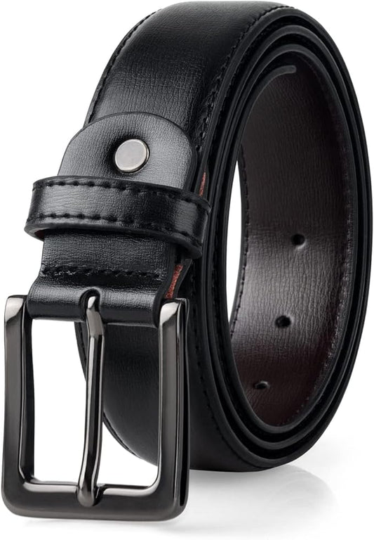 maikun Mens Black Leather Belt, Casual Dress Belts For Men, Classic Design Pin Buckle