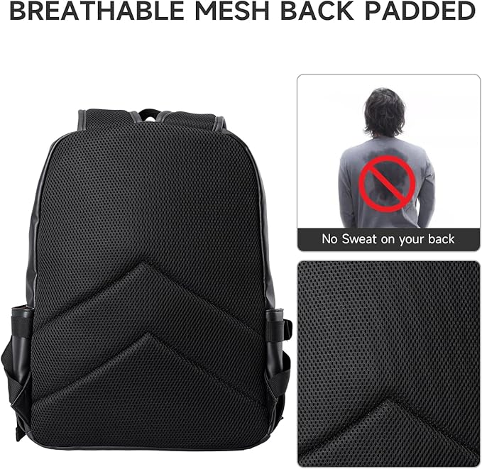 MOYYI Leather Backpack for Men Black Large Backpack Fit 15.6inch Laptop Rucksack Waterproof for business Commute Casual Daypack