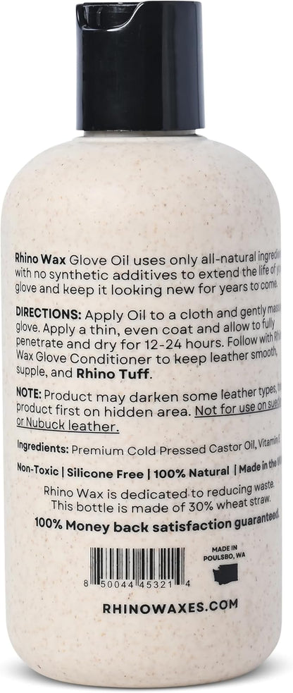 Rhino Wax - Baseball Glove Oil 8 oz (Not Made in China) - Softens & Hydrates Leather Fibers - Improves Ball Gloves Flexibility - Break in Mitts Fast - Natural Ingredients - Proudly Made in the USA