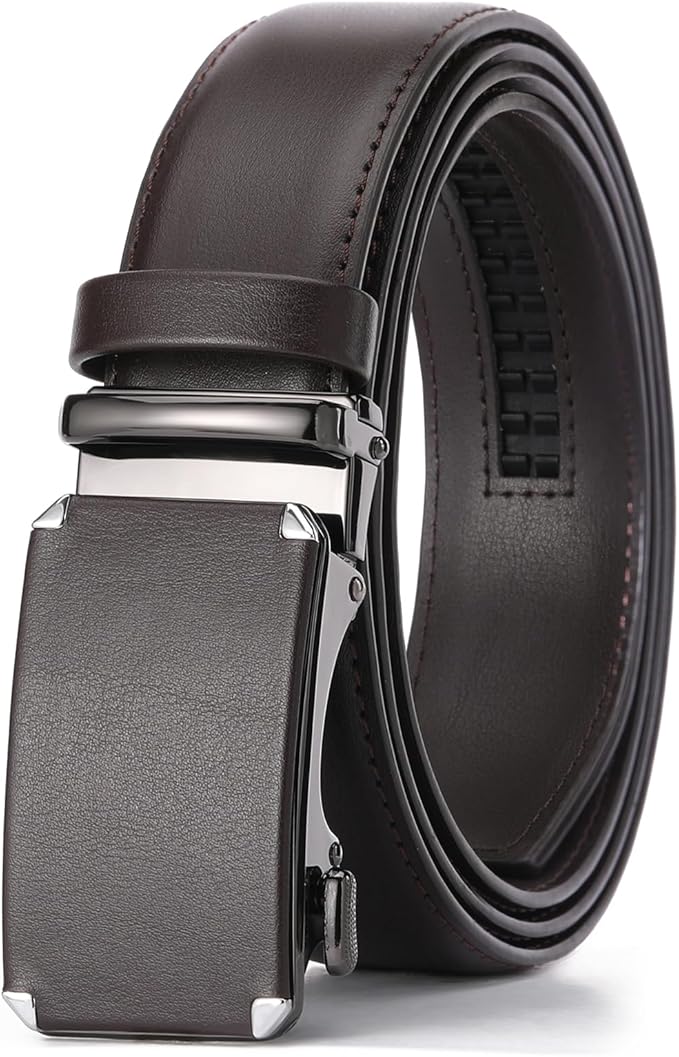 GAEKEAO Ratchet Belts for Men Dress Casual 1 3/12" Adjustable Genuine Leather Slide Buckle Designer Belt with Box Trim to Fit