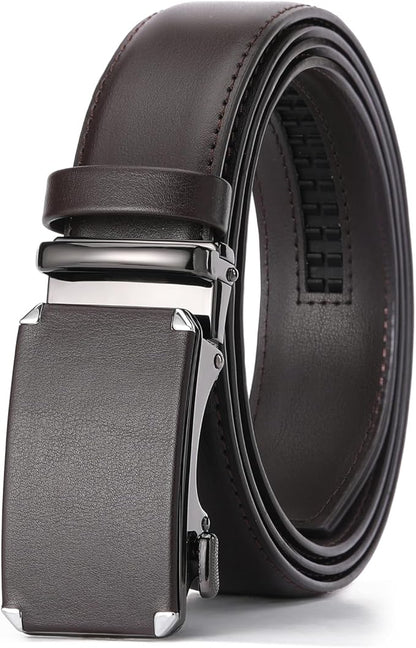 GAEKEAO Ratchet Belts for Men Dress Casual 1 3/12" Adjustable Genuine Leather Slide Buckle Designer Belt with Box Trim to Fit