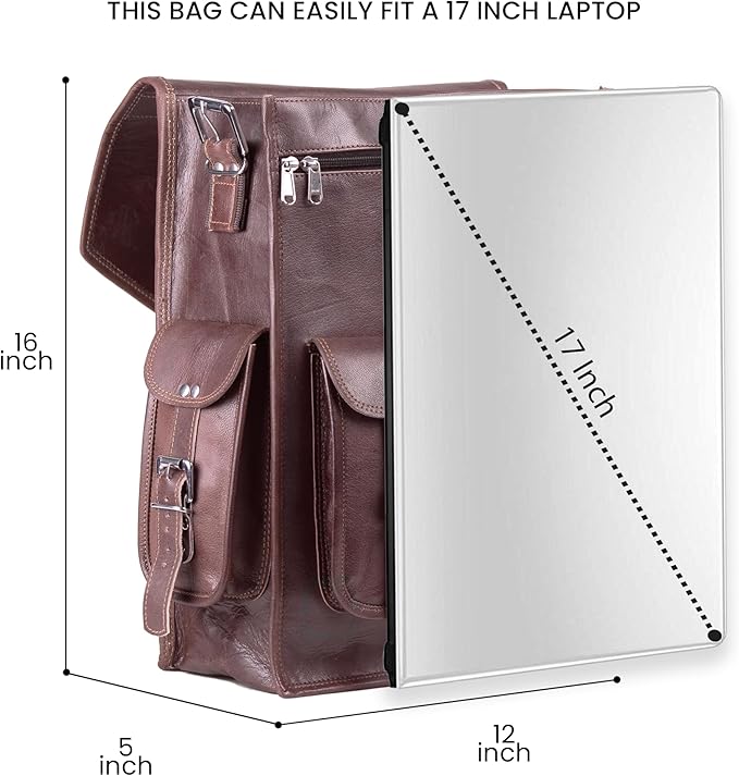 Handmade World Convertible Leather Laptop Backpack for Men – 17 Inch Business Travel Bag, 2-in-1 Messenger & Backpack, Full Grain Leather Work Bag, Carry On Professional Office Bag (12" x 16")