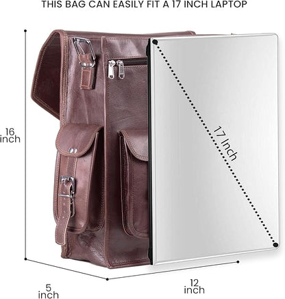 Handmade World Convertible Leather Laptop Backpack for Men – 17 Inch Business Travel Bag, 2-in-1 Messenger & Backpack, Full Grain Leather Work Bag, Carry On Professional Office Bag (12" x 16")
