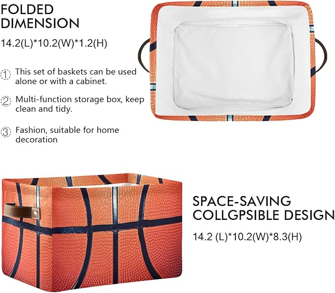 Canvas Basketball Storage Bin with Handles - Large Collapsible Cube Box for Home, Office, Bedroom Closet Shelves - 2 pcs