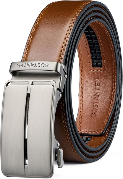 BOSTANTEN Mens Belt Leather Ratchet Belt For Men Dress and Casual with Adjustable Buckle, Trim to Fit