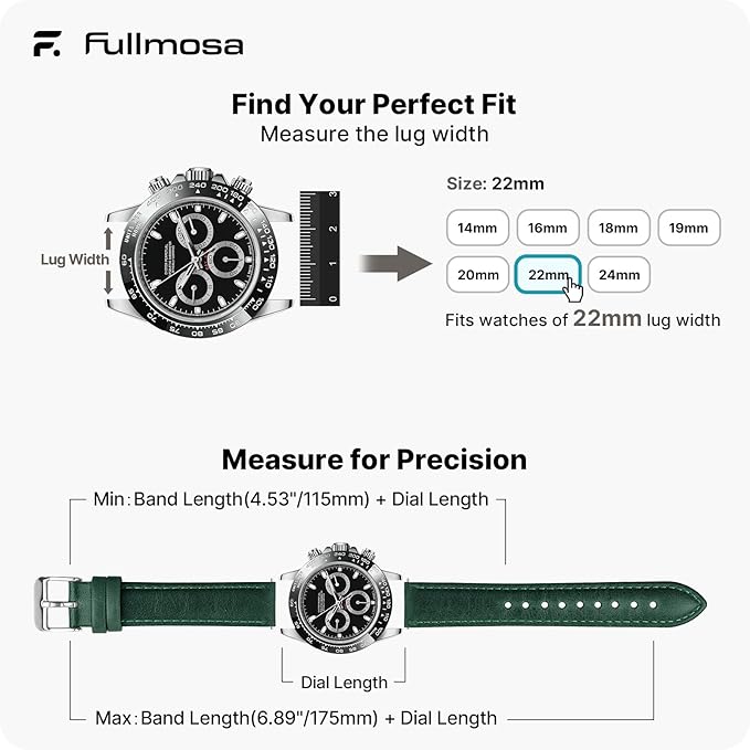Fullmosa Watch Band, Quick Release Leather Watch Strap for Men Women, Replacement Bands Width 12mm 14mm 16mm 18mm 19mm 20mm 21mm 22mm 24mm