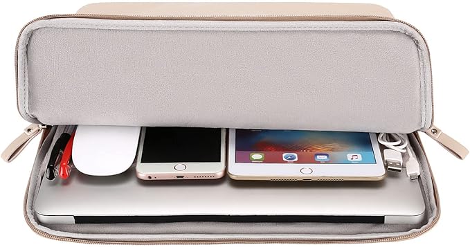 MOSISO Laptop Sleeve Bag 16 inch Compatible with MacBook Air 15 inch 2026-2023 M4 M3 M2/Pro 16 inch 2026-2019 M4 M3 M2 M1, 15-15.6 inch Notebook, PU Leather Padded Bag Waterproof Case, Apricot
