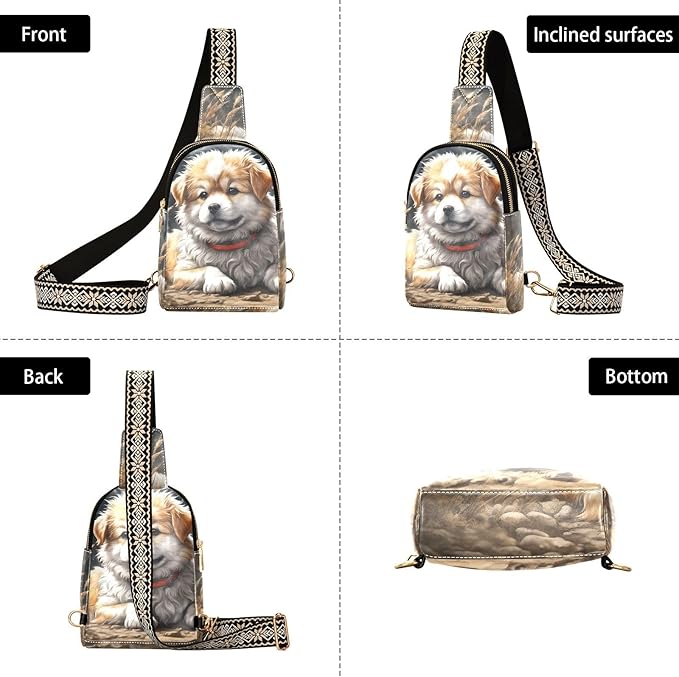 ZAZYXTJ Cute Shiba Inu Dog Crossbody Sling Bag for Women Leather Small Chest Bag Adjustable Straps Daypack for Travel Sport Hiking