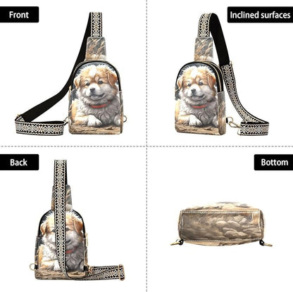 ZAZYXTJ Cute Shiba Inu Dog Crossbody Sling Bag for Women Leather Small Chest Bag Adjustable Straps Daypack for Travel Sport Hiking