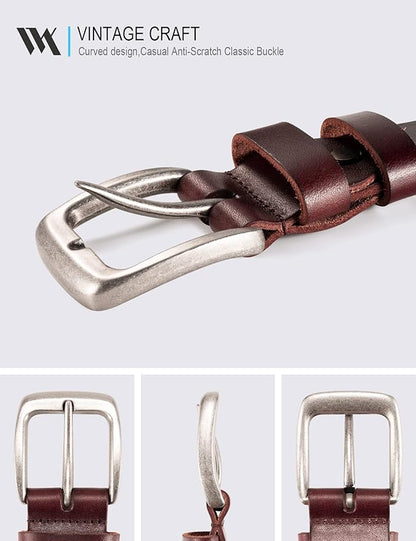 WOLFANT Leather Belt for Men,100% Italian Full Grain Real Solid Leather