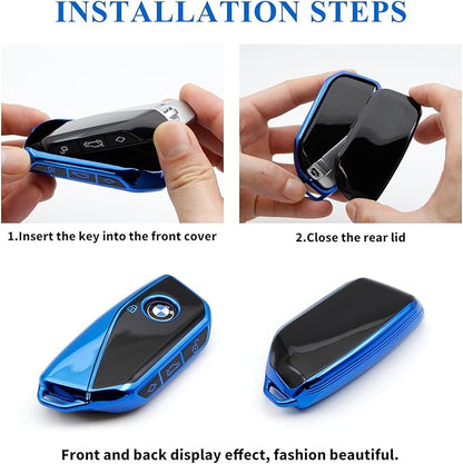 Creativity Advanced soft TPU key Cover Suitable for BMW 2023-2026 New 5 7 Series iX XM IX3 i7 X1 X5 X6 X7 key (Blue)
