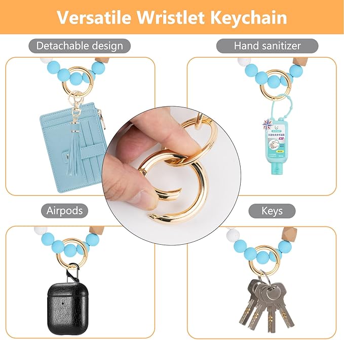 KNGITRYI Wallet Keychain Wristlet for Women,Slim RFID Credit Card Holder Purse Tassel Keychain Bangle Key Ring for Men Women