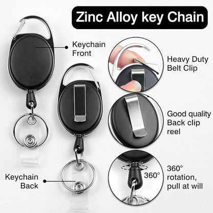 2-Pack PU Leather Vertical ID Badge Holders with Heavy Duty Retractable Reel Clips – Clear Window & 2 Card Slots (Black)