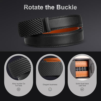 Men's Ratchet Belt Genuine Leather No-Hole Slide Buckle - Adjustable Men's Dress & Casual Belt