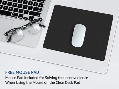 24 X 48 Inch Clear Desk Pad Protector Transparent Desk Mats Blotter on Top of Desks for Laptop Computer Keyboard PVC Vinyl Desktop Writing Mat Cover With Mouse Pad Non-slip Waterproof Wipeable Plastic