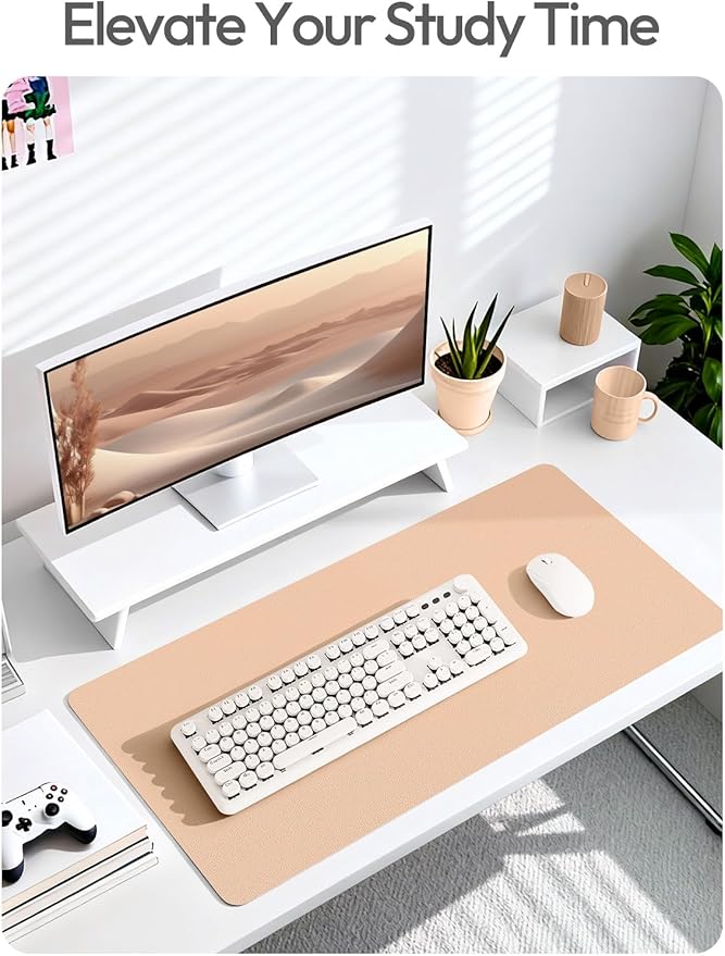 YSAGi Leather Desk Protector, Office Mat, Large Mouse Mat, Non-Slip PU Leather Blotter, Laptop Desk Mat, Waterproof Writing Pad for Office and Home (Latte, 47" x 17")