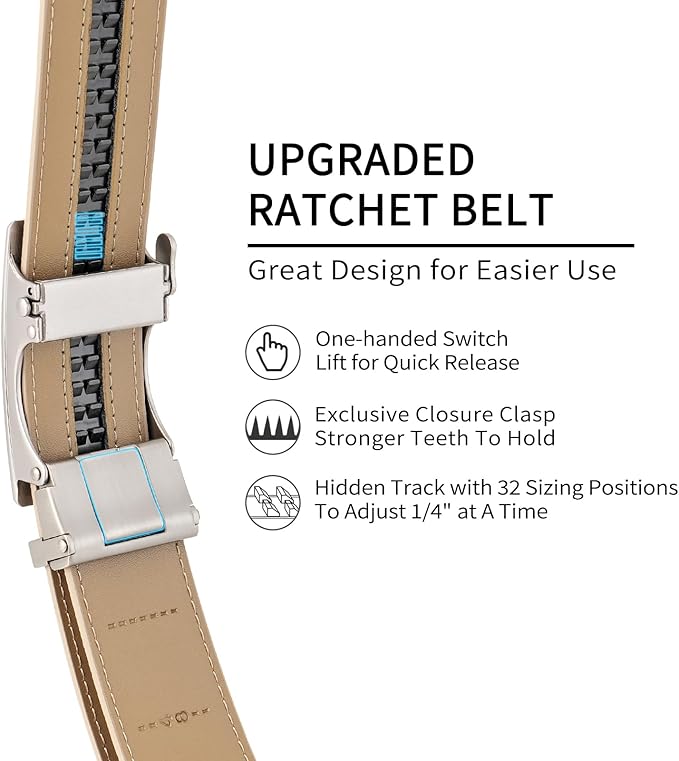 GAEKEAO Men's Belt Suede Leather Ratchet Belt for Men Micro-Adjustable Buckle for Dress, Casual & Everyday Wear, Trim to Fit