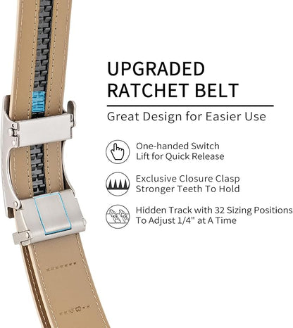 GAEKEAO Men's Belt Suede Leather Ratchet Belt for Men Micro-Adjustable Buckle for Dress, Casual & Everyday Wear, Trim to Fit