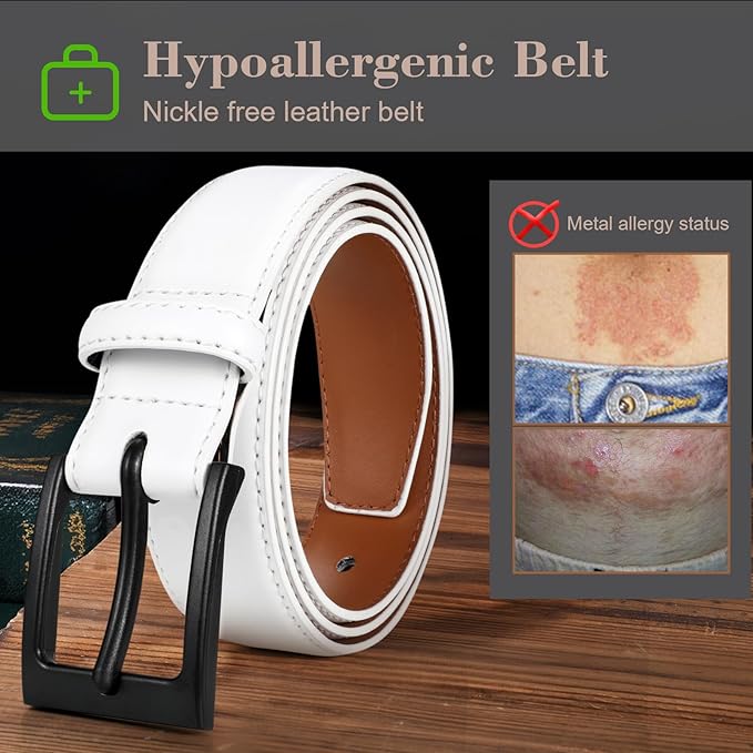 XZQTIVE TSA Belt For Men Metal Free Dress Belts Hypoallergenic Leather Belt With Black Buckle Nickle Free