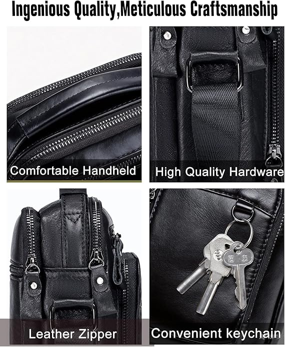 Men's Vinatge Leather Crossbody:Compact with Organized Pockets,Stylish & Functional for Everyday Carry