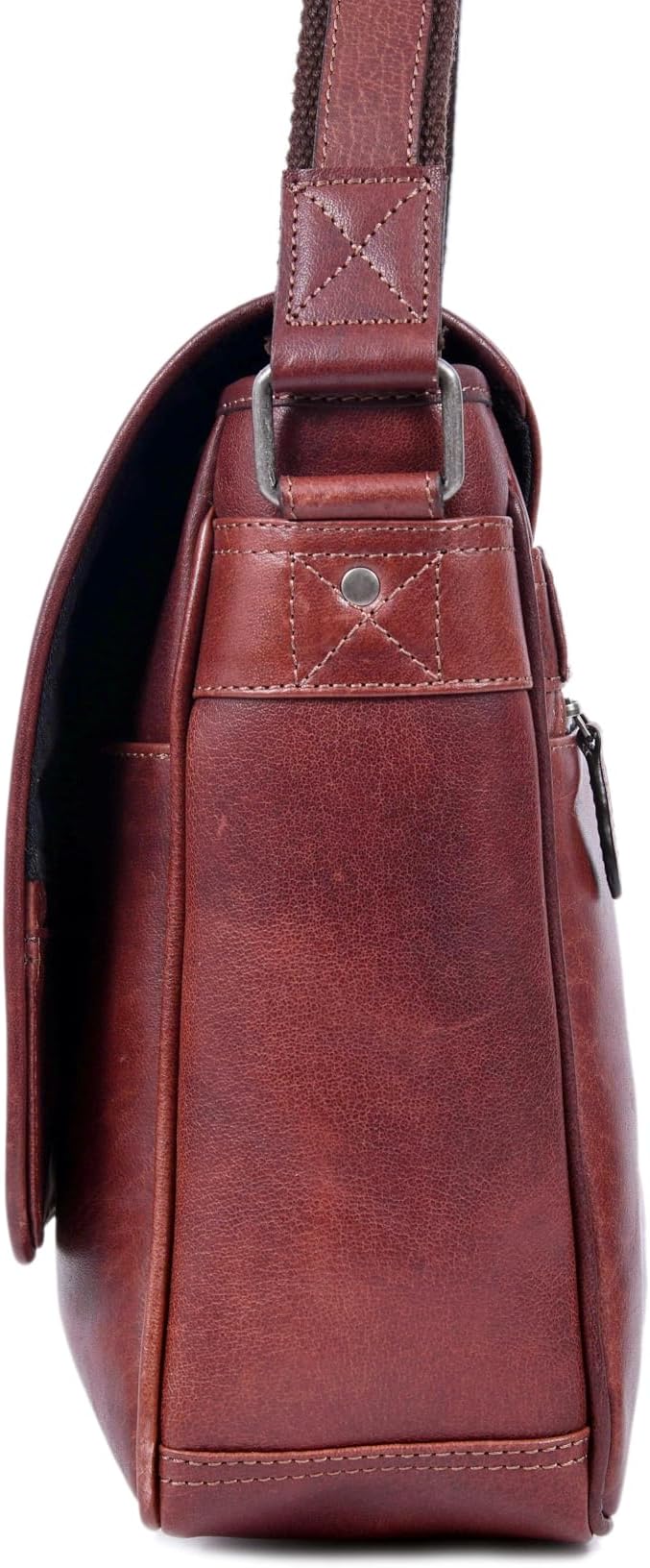 16" Crossbody Bag Leather Laptop Messenger Bag For Men with trolley sleeve for school office (Dark Brown)