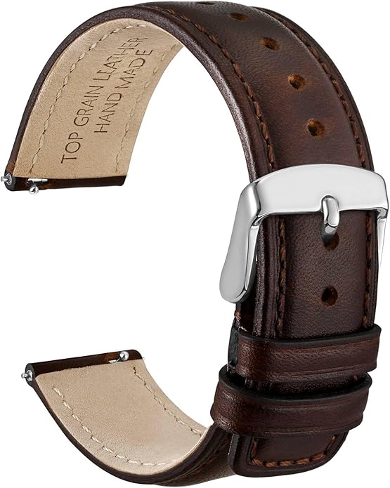 WOCCI Quick Release Watch Band, Distressed Genuine Leather, Stainless Steel Buckle, Strap Width 18mm 19mm 20mm 22mm 24mm