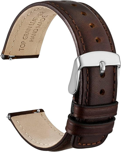WOCCI Quick Release Watch Band, Distressed Genuine Leather, Stainless Steel Buckle, Strap Width 18mm 19mm 20mm 22mm 24mm