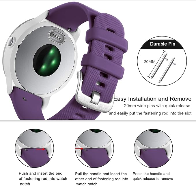 GEAK Compatible with Garmin Vivoactive 5 Watch Bands/Garmin Vivoactive 3 Watch Bands,20mm Silicone Band for Vivoactive 3 Music/Vivomove Sport,Forerunner 645/245 Music Smartwatch Women Men Plum