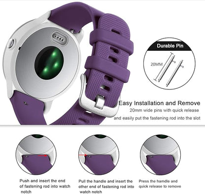 GEAK Compatible with Garmin Vivoactive 5 Watch Bands/Garmin Vivoactive 3 Watch Bands,20mm Silicone Band for Vivoactive 3 Music/Vivomove Sport,Forerunner 645/245 Music Smartwatch Women Men Plum