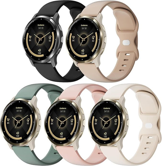 5 Pack 18mm Silicone Watch Band Compatible with Garmin Vivoactive 4S/Vivomove 3S/Venu 3S 41mm/Venu 4 41mm/Venu 2S/Forerunner 255S/265S, Quick Release Soft Sport Straps for Women Men
