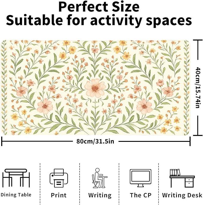 Romantic Floral Bouquet Desk Mat, Elegant PU Leather Desk Pad for Women - Large Non-Slip Office Mat to Elevate Your Gaming & Home Workspace（31.5 * 15.75in）