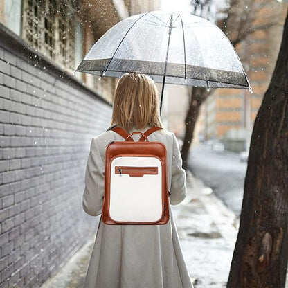 Leather Laptop Backpack, Women and Men Backpack Travel Business Work College Water Resistant Anti Theft Daypack Slim Large fits for 15.6 inch Notebook Computer bag, Off White+ Brown…