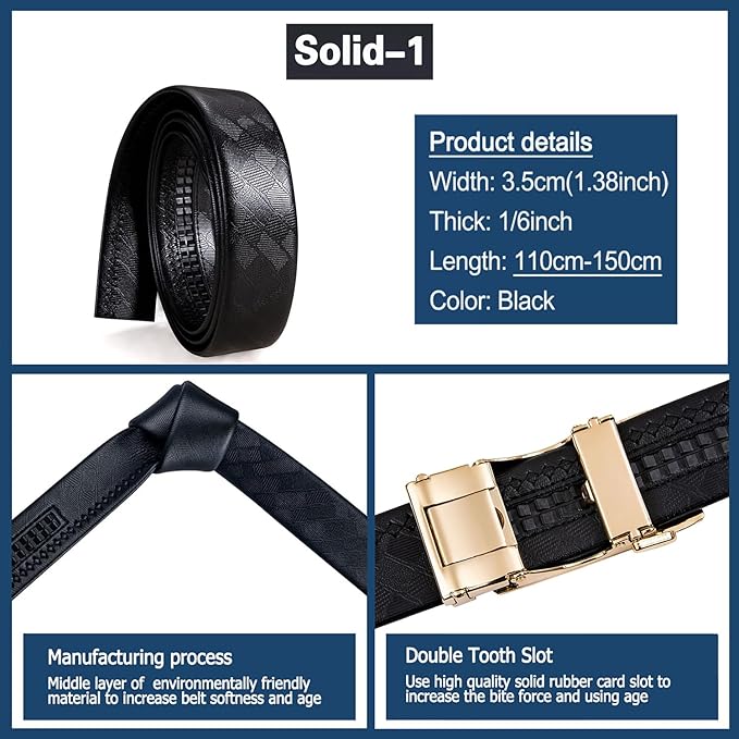 Barry.Wang Mens Belts Leather Ratchet Automatic Buckle Slide Click 1 3/8" Designer Dress Fashion Classic Casual Work Business