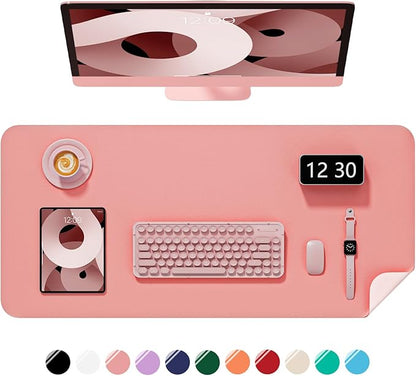 Desk Pad, 35.5" x 17" PU Leather Non-Slip Desk Mat Large Mouse Pad for Desktop, Waterproof Laptop Computer Writing Mat for Office, Home, Work, Gaming, Flower Pink