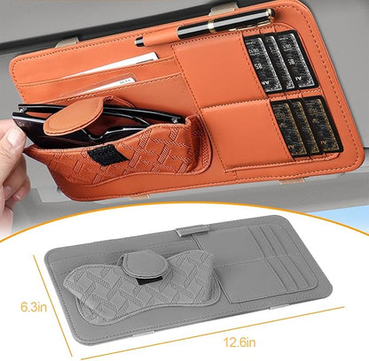 Car Sun Visor Organizer, Leather Multi Pocket Vehicle Visor Storage Pouch for Sunglasses Card License, Multifunctional Auto Interior Organization Accessories, Universal Fit (Gray)