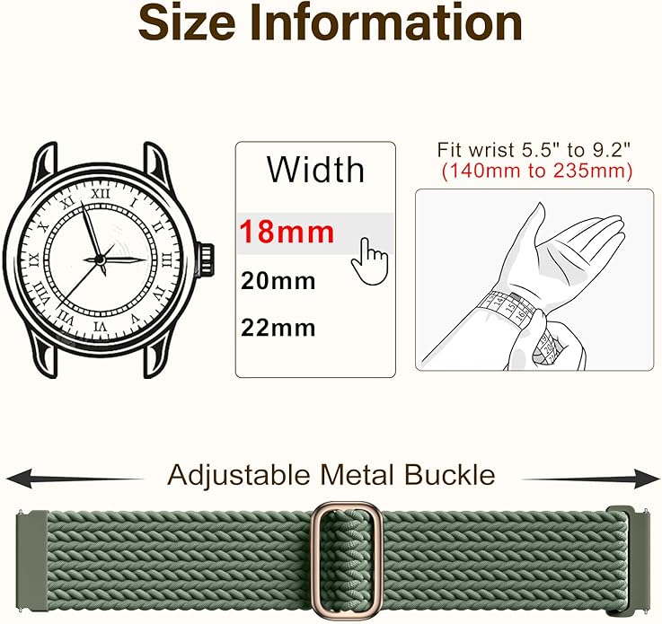 SNBLK 3 Pack 18mm 20mm 22mm Braided Watch Band Compatible with Garmin Vivoactive 5 Watch Bands/Vivoactive 6/3/4s, Quick Release Adjustable Elastic Nylon Loop Strap for Venu 3S/2S/Venu 3/2 Women Men