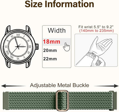SNBLK 3 Pack 18mm 20mm 22mm Braided Watch Band Compatible with Garmin Vivoactive 5 Watch Bands/Vivoactive 6/3/4s, Quick Release Adjustable Elastic Nylon Loop Strap for Venu 3S/2S/Venu 3/2 Women Men