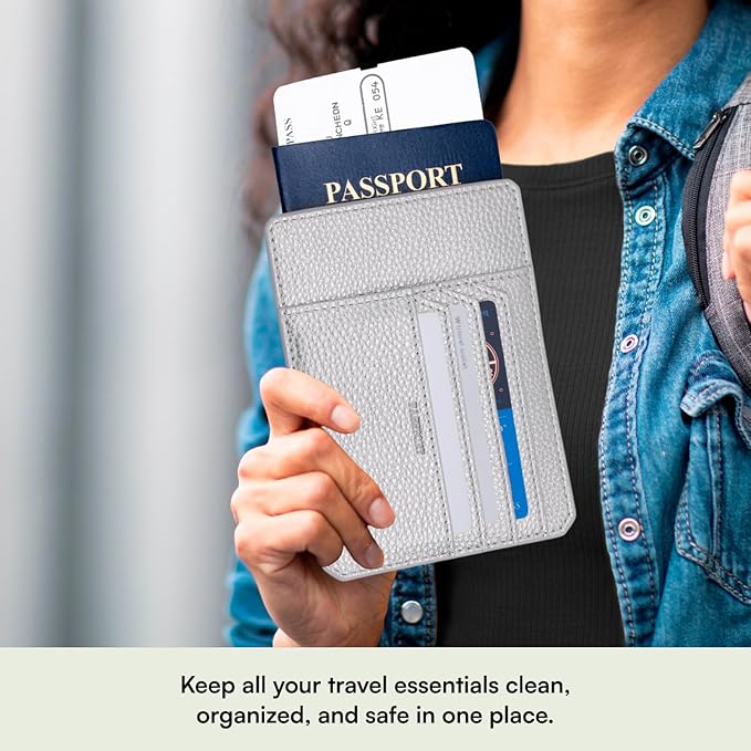 TARGAA Passport Holder, Slim Travel Wallet RFID Blocking Card Case Cover Passport Cover Protector passport sleeve Essentials with Credit Card Slots for Women/Men (Silver)