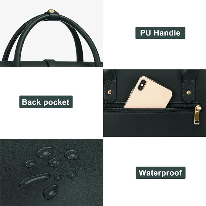 MOSISO Laptop Bag for Women, 15-15.6 inch PU Leather Laptop Shoulder Bags Convertible Backpack, 16 inch Messenger Bags Casual Handbag Work Briefcase Travel Computer Bag with Bowknot, Midnight Green