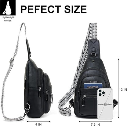 Leresas 7L Sling Bag for Women Vegan Leather Crossbody Purse Chest Bags Fashionable Trendy Fanny Pack with Travel, Black