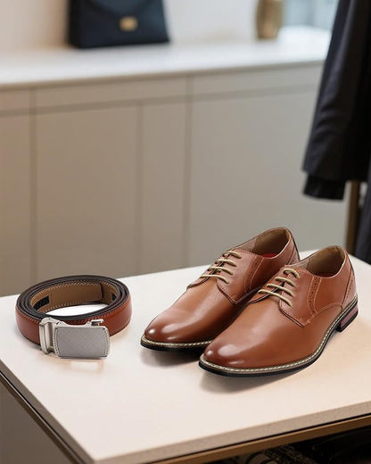 CHAOREN Mens Dress Belt - Mens Ratchet Belt Leather for Dress Pant - Micro Adjustable Belts Fit Everywhere